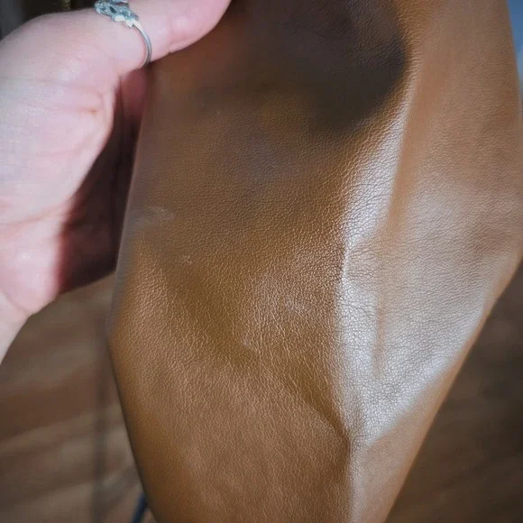 Kenneth Cole New York Cognac Faux Leather Moto Jacket Brown Small Quilted Zip - Picture 6 of 8